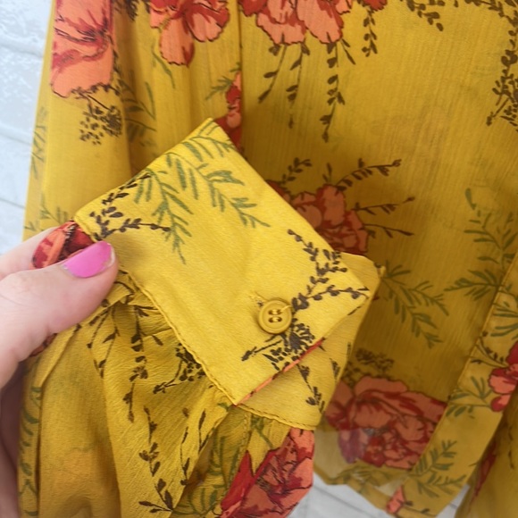 Lumiere Floral Button Up Mustard Shirt - Picture 6 of 13